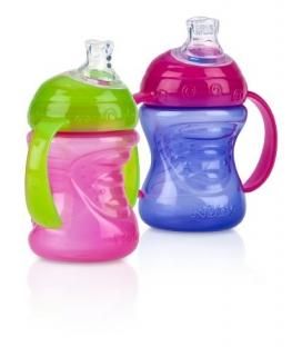 Nuby 2-Pack Two-Handle No-Spill Super Spout Grip N' Sip Cups 8 Ounce Pink and Pu