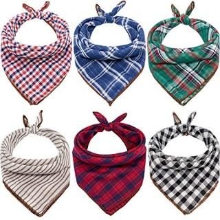 Dog Bandanas - 6PCS 2021 New Year Eve Gift Washable Green Black Red Square Plaid