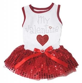 Petitebella My Valentine Heart Puppy Dog Dress White/Red Sequins Small
