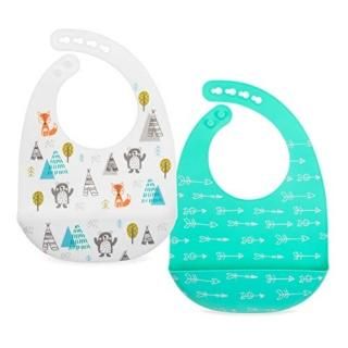 Nuby 2 Pack Adjustable Easy Clean Soft Silicone Bibs with Scoop Arrows & Bears/F