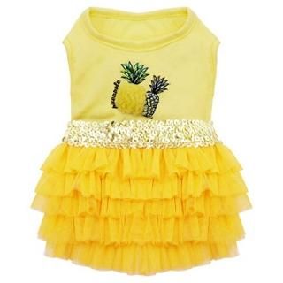 kyeese Dog Dress Pineapple Yellow Tiered Dogs Beach Dresses with Sequins Cat Dre