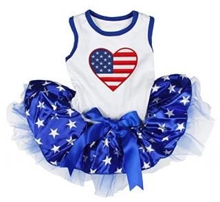 Petitebella USA Heart Puppy Dog Dress White/Blue Stars Small