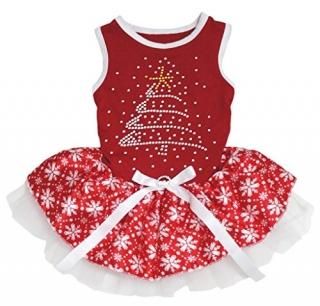 Petitebella Rhinestone Christmas Tree Puppy Dog Dress Red/Red Snowflakes X-Large
