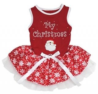 Petitebella My Christmas Santa Claus Red Shirt Puppy Dog Dress Red Snowflakes Tu