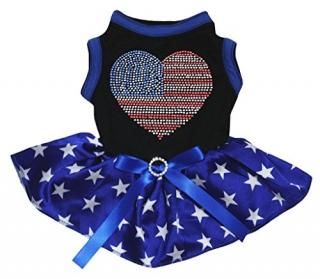 Petitebella Rhinestones USA Heart Puppy Dog Dress Black/Blue Stars Medium