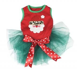 Petitebella Leopard Santa Claus Face Puppy Dog Dress Red/Teal Green Medium
