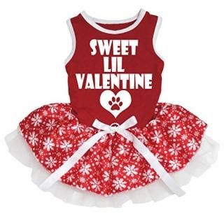 Petitebella Sweet Lil Valentine Paw Heart Puppy Dog Dress Red/Snowflake Medium