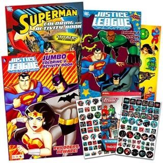 Justice League Colouring Book Super Set with Stickers 3 Books 80 Stickers -- Fea