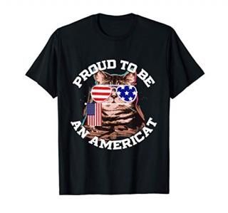 Cat US Flag Sunglasses Proud To Be An Americat TShirt T-Shirt
