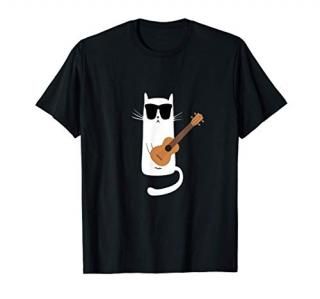 Funny Cat Wearing Sunglasses Playing Ukulele T-Shirt