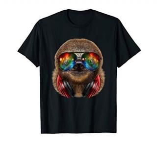 Giant Sloth as DJ in Galaxy Sunglass Headphone - T-Shirt