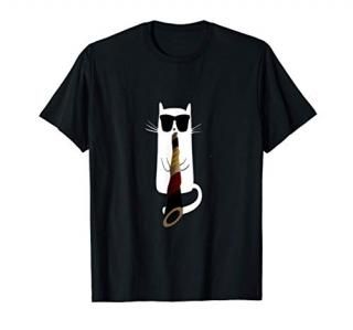 Funny Cat Wearing Sunglasses Playing Didgeridoo T-Shirt