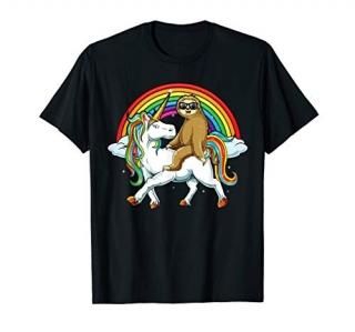 Sloth with sunglasses riding Unicorn funny magical T-shirt