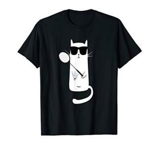 Funny Cat Wearing Sunglasses Playing Badminton T-Shirt