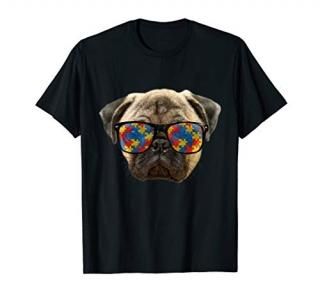 Funny Autism Pug wearing Sunglasses for Autism Awareness T-Shirt