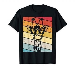 Giraffe Sunglasses Lines Sunset Retro Animal Kids Boys Gift T-Shirt