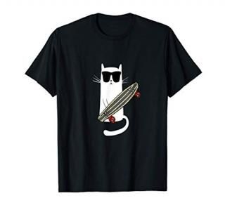 Funny Cat Wearing Sunglasses Skateboarding T-Shirt