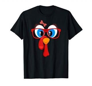 Funny Thanksgiving Turkey Girl Face Sunglasses Blue Eyes T-Shirt