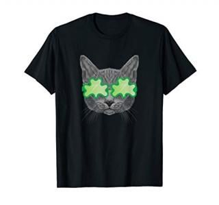 Funny Cat T-Shirt Shamrock Sunglasses St Patricks Day