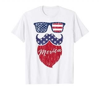 'Merica Patriotic Beard Sunglasses Flag T-Shirt