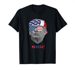 Funny Vintage Trump Pucker Face Merica USA Flag Sunglasses T-Shirt