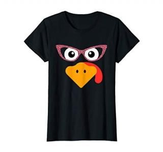 Turkey Face Sunglasses Girls Running Pilgrim Trot Funny Gift T-Shirt