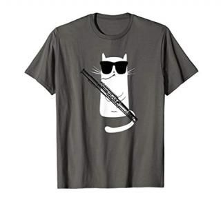 Funny Cat Wearing Sunglasses Playing Bassoon Shirt