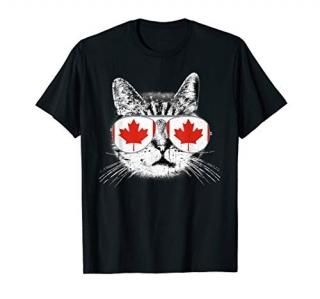 Canada Flag Canadian Cat Sunglasses Funny T Shirt Men Women T-Shirt