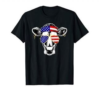Patriotic Cow American Flag Sunglasses 4th of July Heifer T-Shirt
