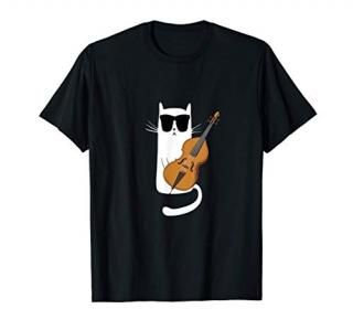 Funny Cat Wearing Sunglasses Playing Cello T-Shirt