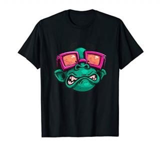 Halloween Horror Cartoon Movies Zombie Sunglasses Monkey Tee T-Shirt