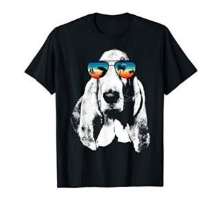 BASSET HOUND MIX Shirts With Glasses Sunglasses Retro Style T-Shirt