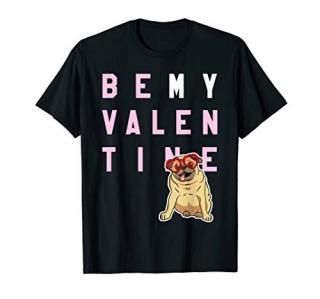 Be My Valentine Tan Love Pug with Sunglasses Womens Graphic T-Shirt