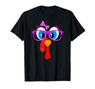 Thanksgiving Turkey Girl Face Pink Sunglasses Blue Eyes T-Shirt