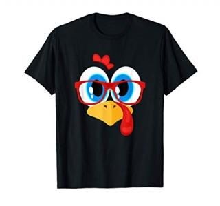 Funny Thanksgiving Turkey Boy Face Sunglasses Blue Eyes T-Shirt