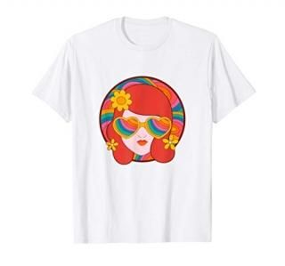 Psychedelic Retro Woman In Sunglasses Nostalgic Flower T-Shirt