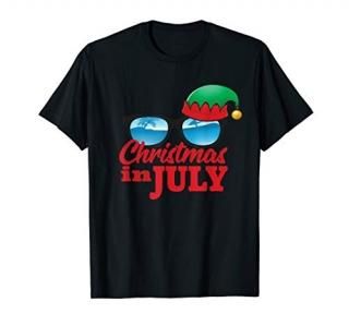 Merry Christmas in July Elf Hat Sunglasses Shirt Pajama Tee T-Shirt