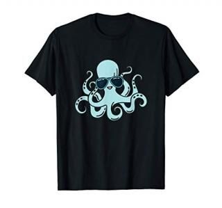 Cool Funny Turquoise Aqua Octopus Wearing Sunglasses T-Shirt