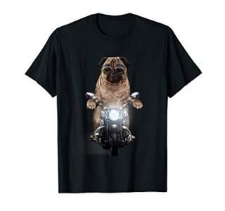 Grumpy Pug in Aviator Sunglass Riding Motorcycle Dog T-Shirt