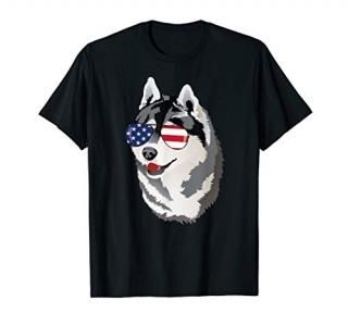 Siberian Husky American Flag Sunglasses July 4th T-Shirt