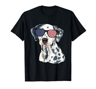 Dalmatian with American Flag Sunglasses Patriotic T-Shirt