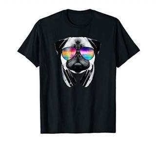 Trippy Pug Dog Wearing Music Equalizer Sunglasses T-Shirt