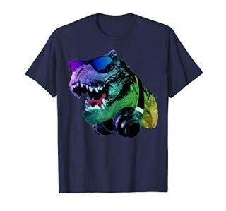 T Rex Tyrannosaurus Dinosaur With Sunglasses And Headphones T-Shirt