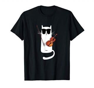 Funny Cat Wearing Sunglasses Playing Violin T-Shirt