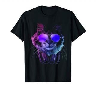Furry Cat With Sunglasses And Headphones T-Shirt