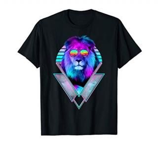 Lion with Sunglasses Vintage Retro Vaporwave Beach Vibe T-Shirt