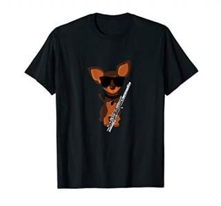 Funny Dog Wearing Sunglasses Playing Flute T-Shirt