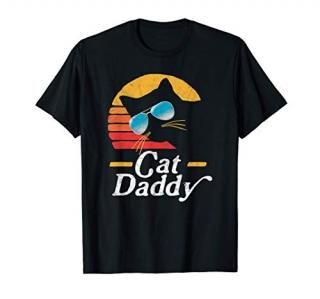 Cat Daddy Vintage 80s Style Cat Retro Sunglasses Distressed T-Shirt