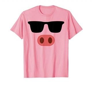 Funny Pink Pig Face Cool Sunglasses Cute Halloween Costume T-Shirt
