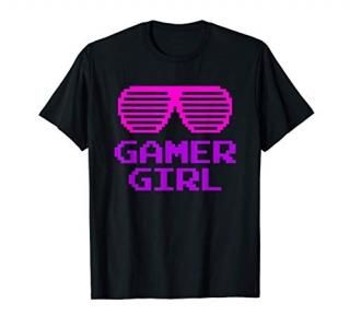 Gamer Girl Gift Retro 8-Bit Sunglasses Video Game Gaming T-Shirt
